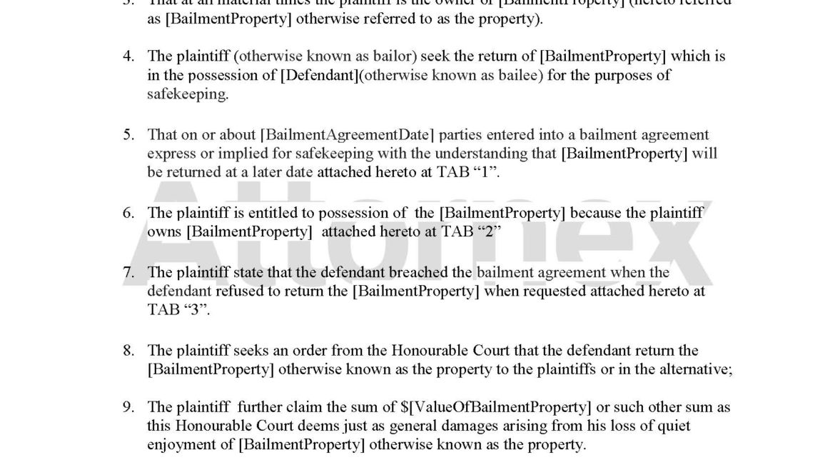 Plaintiff Claim for Breach of Bailment