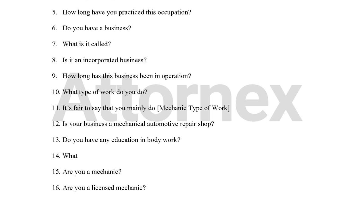 Cross Examination Questions for Mechanic Regarding  Failed Repairs