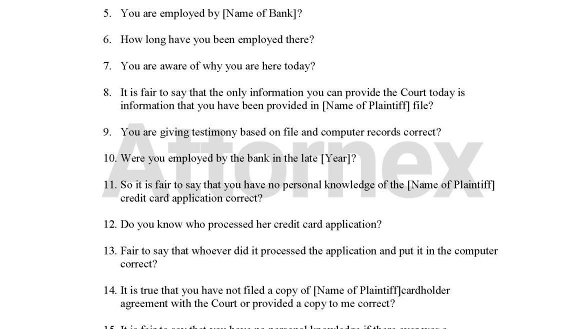 Cross Examination Questions for Bank