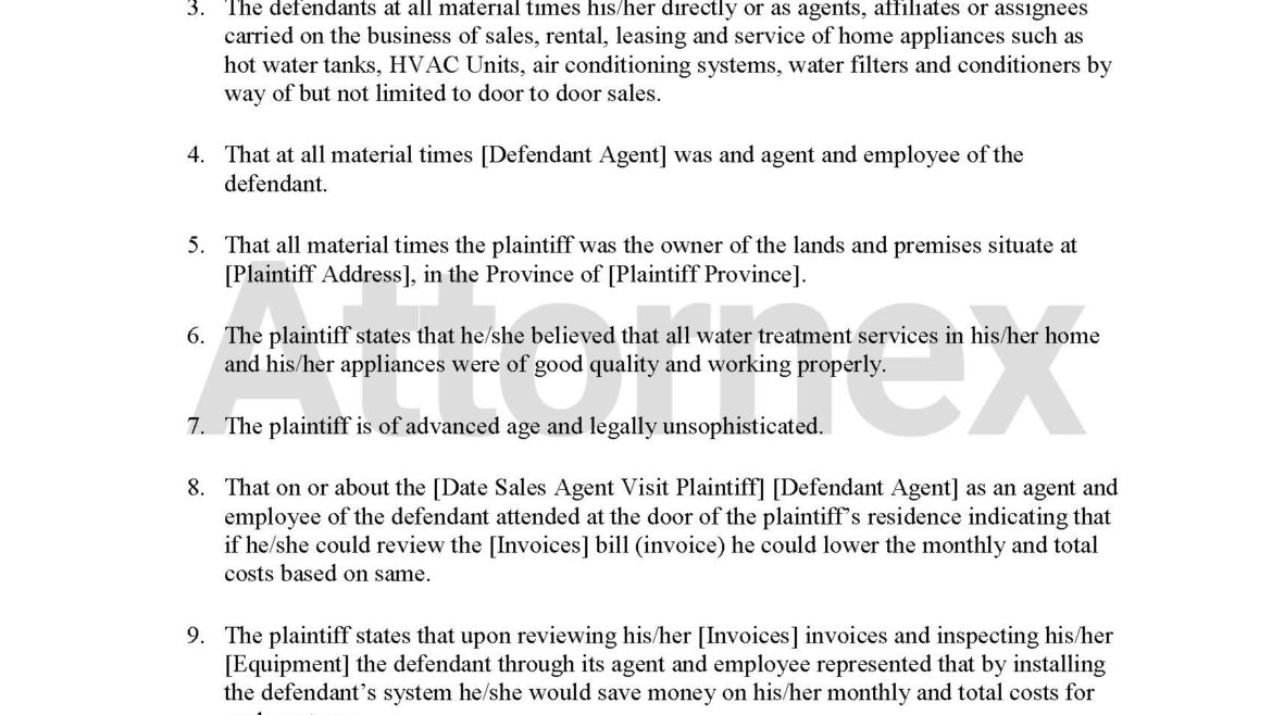 Plaintiff Claim for Door-to-Door Sale/HVAC and Home Service Contract