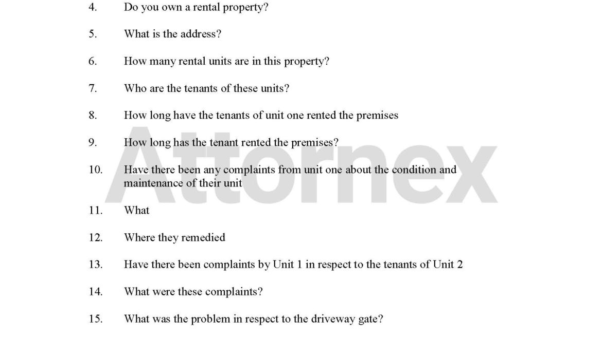 Chief Examination Questions for Landlord Regarding Tenant Substantial Interference with Reasonable Enjoyment and Property Damage
