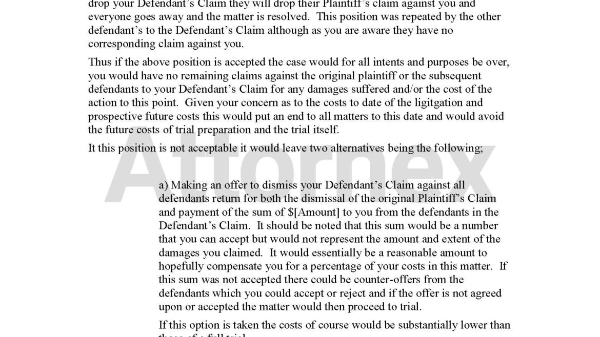 Litigation Letter to Client Regarding Proposed Offer to Settle