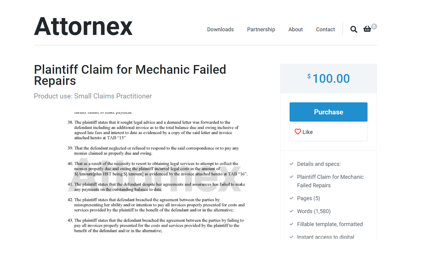 Plaintiff Claim for Mechanic Failed Repairs Attornex