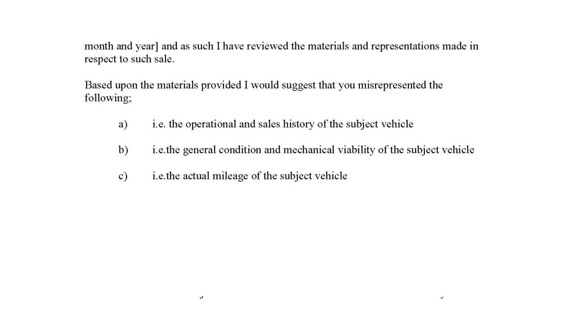 Pre-Litigation Letter to Car Dealership Regarding Vehicle Purchase Misrepresentation