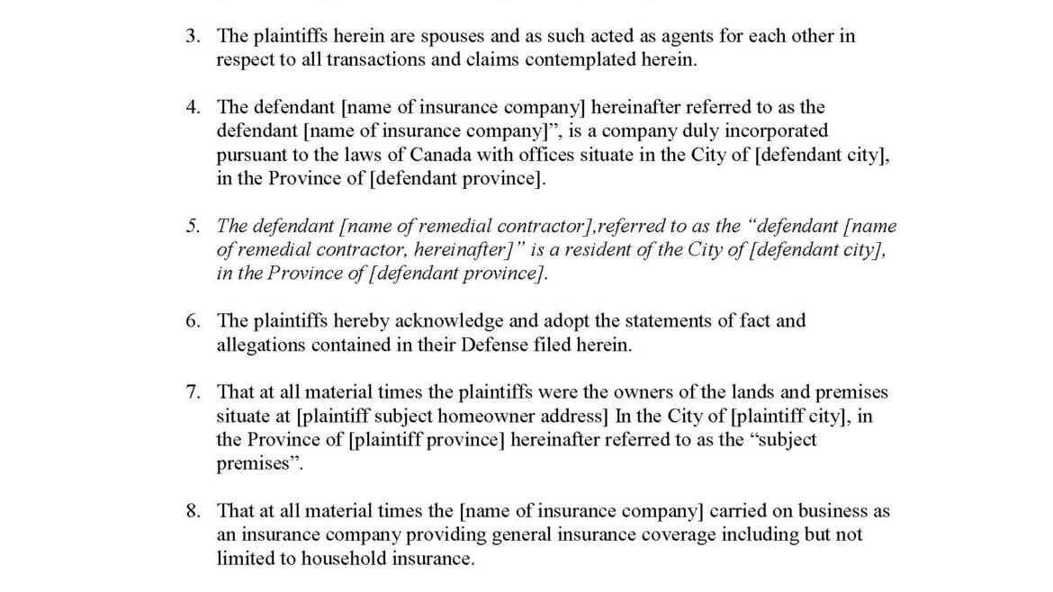 Plaintiff Claim for Home Insurance Coverage for Sudden/Accidental Damage